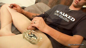 BoysSmoking: Heavy smoker Cain fires his cigarette & starts stroking his throb