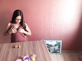 Horny Honey, 1 Month Without Sex, Masturbates with Plasticine Figures and Cums