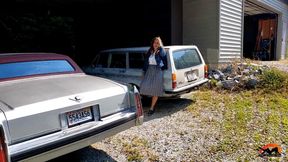 PTP 1337 – Jane Domino Revving the Volvo in Blue Clogs & Pantyhose