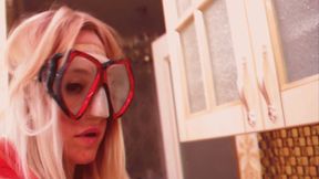 Alla wears a diving mask and goes about her daily activities!!!