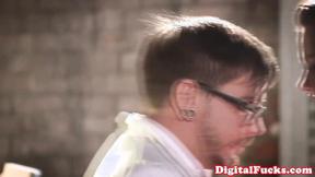 ”Big tit hottie horny at work for a good prick inside”