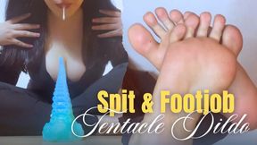 Miss Bimby Tentacle Dildo Footjob and Spit (720 - EN sub) Pink French Toenails - Catsuit - Brunette - Handjob - Sex Toy