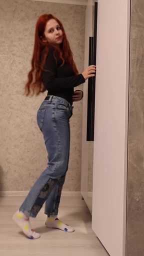 Trans woman poses seductively for the camera while enjoying some