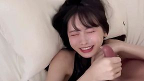 Beautiful Japanese sucks the cock till her face covered in cum!