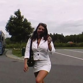 A hot German chick taking a BBC at the back of the car