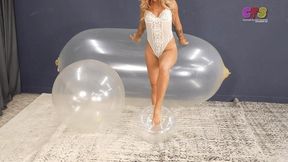 Chelsea, Barefoot Walks On and Pops Large, Clear Balloons Showing Feet HD WMV (1920x1080)