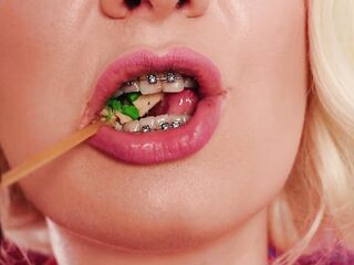 ASMR mukbang latex eating movie scene - in braces