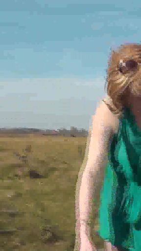 Unforgettable moment from &quot;Milf beautiful sexy blonde outdoors on river bank washes car without panties and bra under dress&quot;