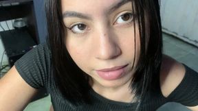 Young Latina amateur girl enjoys creampie in mouth from behind