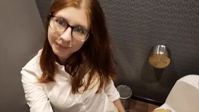 fucking my ass with a huge dildo in a restaurant toelet