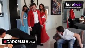 Brunette ladies get filthy facial after prom night