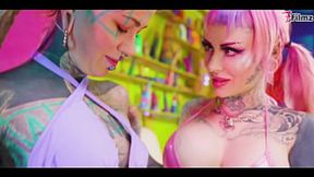 Inked Anuskatzz and Australian bimbo's wild toy fuck session