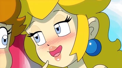 Princess Peach dominates the 'YOU' character in a magical animated bedroom
