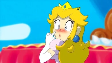 Princess Peach dominates the 'YOU' character in a magical animated bedroom