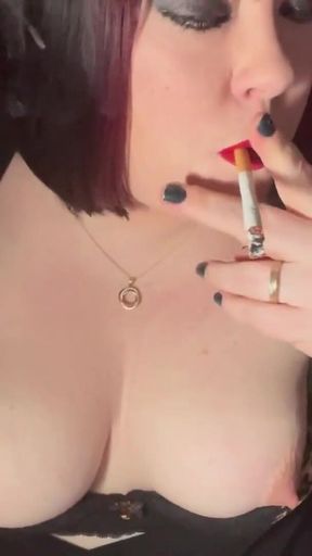 Thrilling moment from &quot;British Tart Tina Snua Tugs On Her Perky Nipples &amp; Chain Smokes 2 Cigarettes - Big Tits BBW&quot;