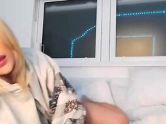 Close up with blonde hottie blowing a large dick