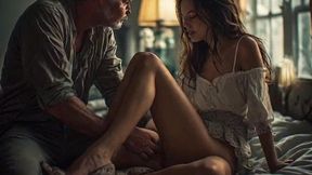 old man stepdaddy plays with 18 year old hottest pussy while she talks about blowjob shot clip  voice over  ai generated 1 million views potential
