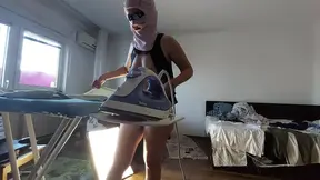 Amateur wife does housework naked  Brunette with hairy pussy, big ass