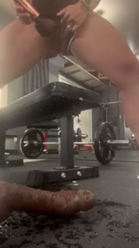 Horny fit gym babe makes you watch her public pussy dildo ride and squirt