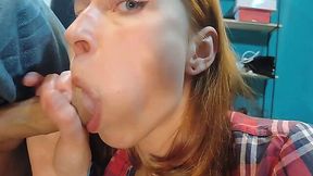 Adorable redhead gave an unforgettable BJ to her stepbro