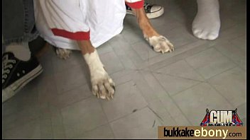 Ebony in a huge bukkake 14