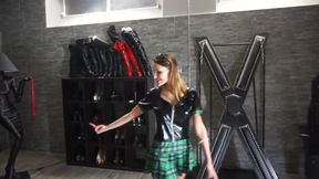 Poor slave punished hard on his cock from two femdom girls