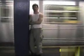 Wanking on the subway platform