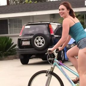 Jodi Taylor rides on bike then huge cock for a good fuck