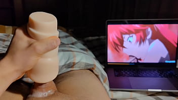 Hot guy watches hentai masturbates big dick and moans in pleasure cum