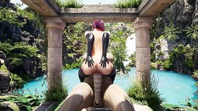 Lara cosplays as Tifa getting pounded by a giant 3D cock