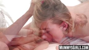 MILF babe moans as girlfriend laps her pussy and fingers her