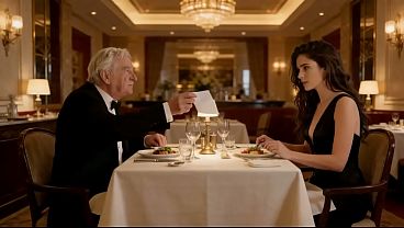 AN INDECENT PROPOSAL. OLD MAN WITH YOUNG WOMAN. AI GENERATED