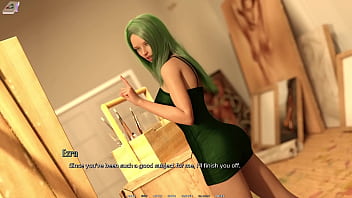 Green-haired femme in 3D PC game begs for skull fucking