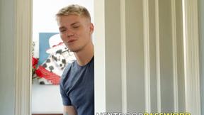 ”Young athletic jock barebacked deeply by blond homo”