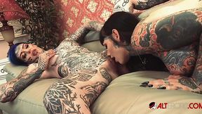 Tattooed babes get intimate and lick each other's wet pussies!