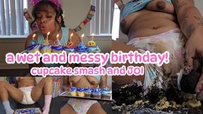 WAM birthday, diaper cake smash sploshing JOI Skylar Sparks