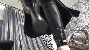 Sexy giantess in latex and in high heels humiliating you and describing how she will crush you