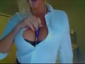 Busty Blonde Stripping And Masturbating