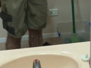 Tradie in hiviz shows his cock in the mirror