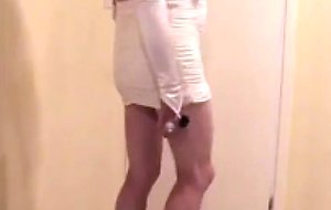 Redhead slut in white stud dress