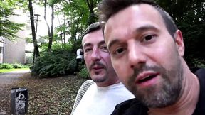 Forest Peeing and Dual Blowjob Seeking Action