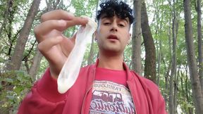 Playing with Cruisers Used Condom in Mouth and Eating His Cum After Cruising