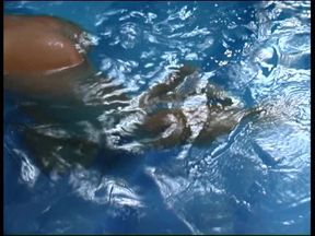 Vintage Redhead Skinny Babe Fucks Another Hot Girl in Pool