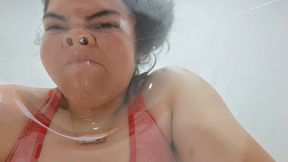 Funny deformity on a huge balloon. Strange and funny expressions.