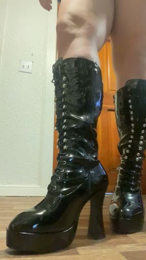 Bbw pvc/leather boot worship strong legs boot stomping heel clicking