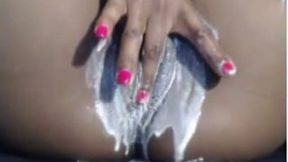 Whipped cream and black pussy are the perfect match