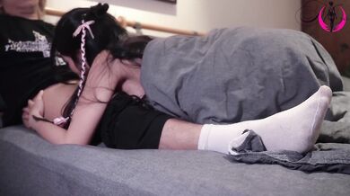 Stepbrother makes her squirt while deepthroating his cock