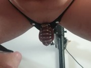Handsfree Fuckmachine Squirt Assgasm with Pup Caged Bitch Cock