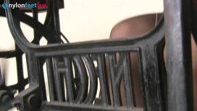 Gorgeous Thena Pumping a Vintage Sewing Machine’s Foot Pedal