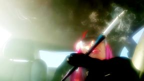 MRS. ROMAN IN HER RAINBOW WIG SMOKING A VS120 IN A LONG CIG HOLDER CD TG MATURE